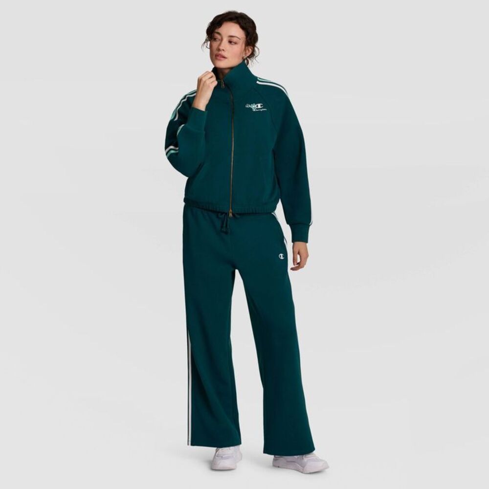 Champion Women's Cloud Pique Wide Leg Track Pants - Deep Teal M